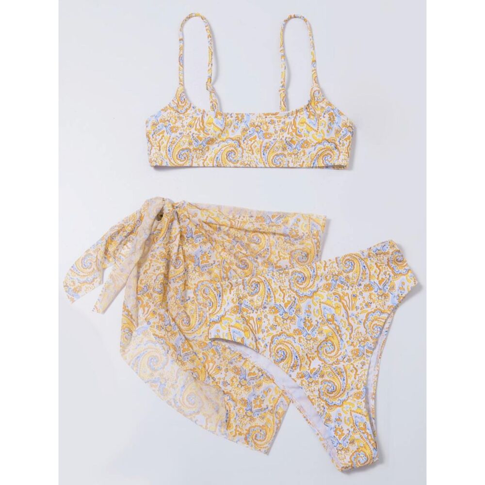 Shein NWT Paisley Print Yellow High Waisted Bikini & Cover Up large